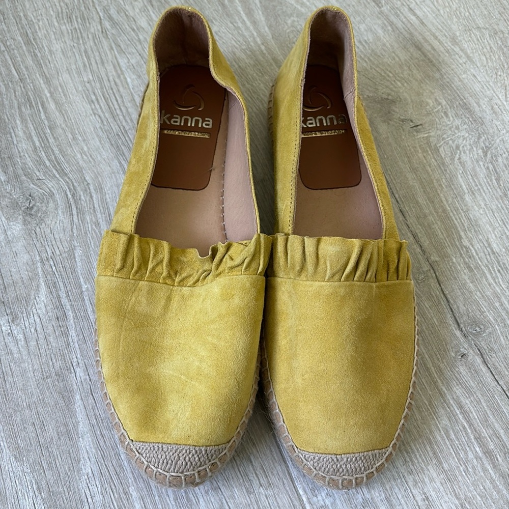 Kanna Woman Dora Flat Espadrille Shoe Yellow Suede size 40